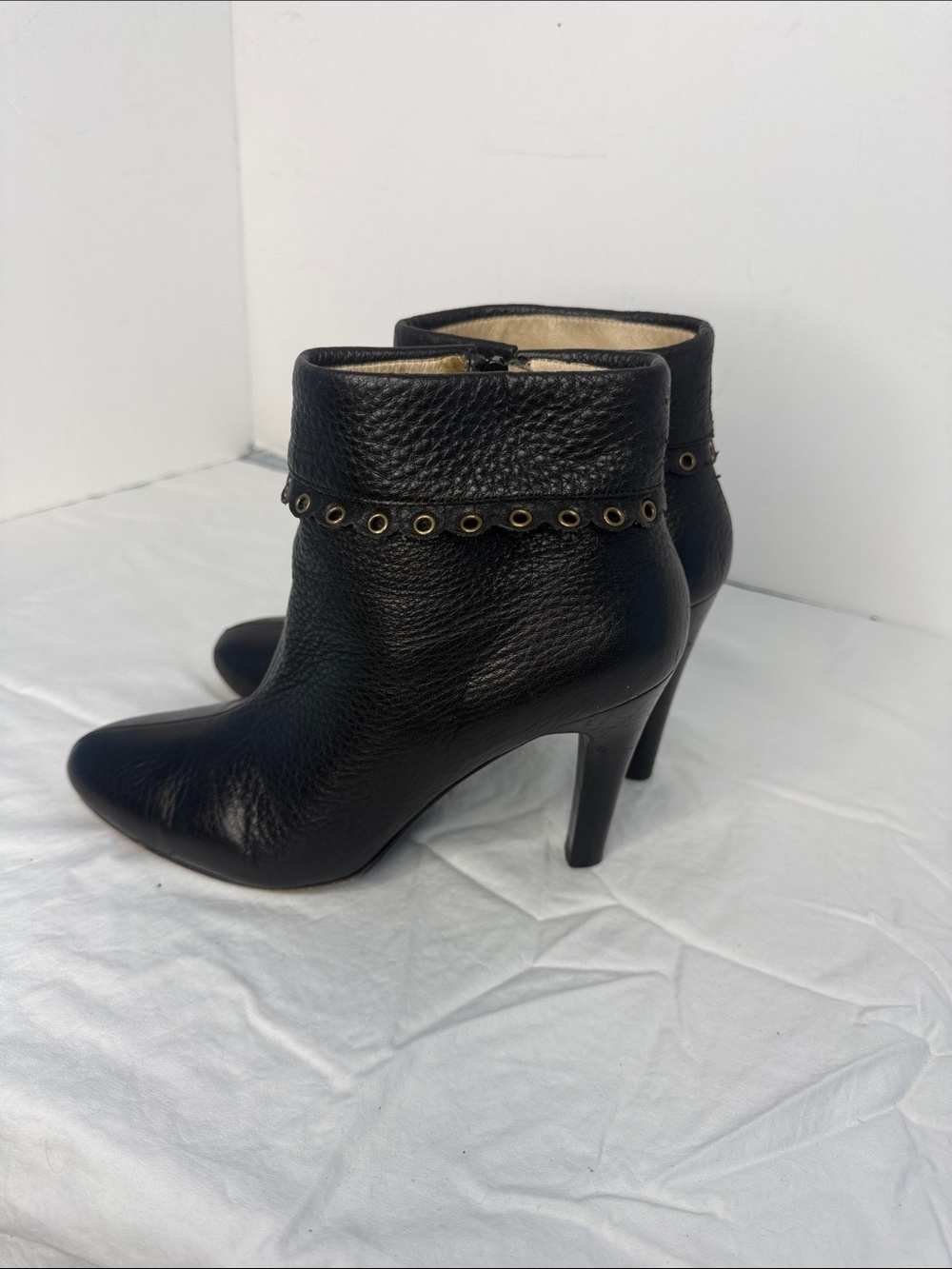Black Leather Ankle Boots with Grommet Detail - Picture 4 of 8